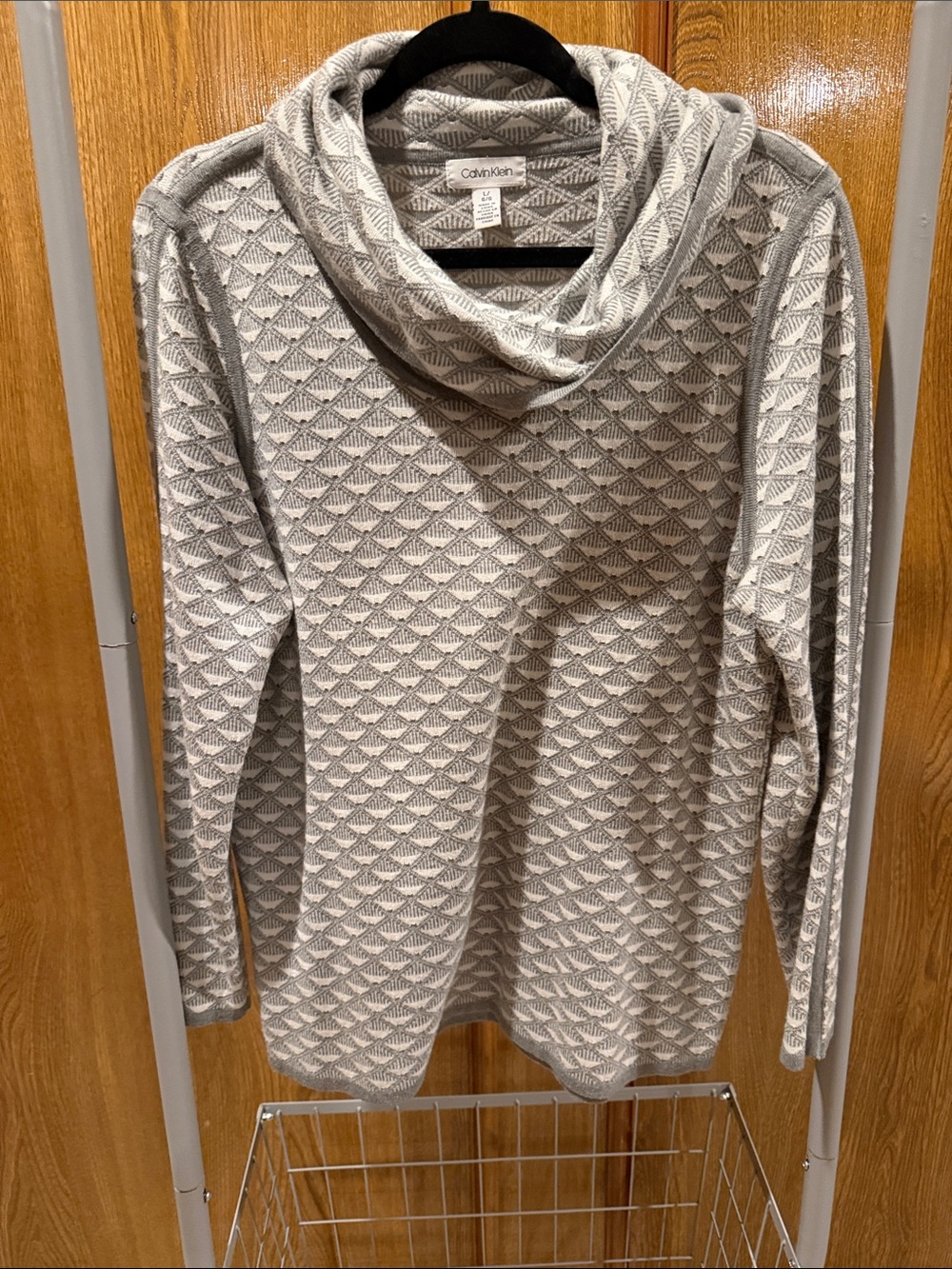 Calvin Klein Light Gray Textured Cowl Neck Sweater